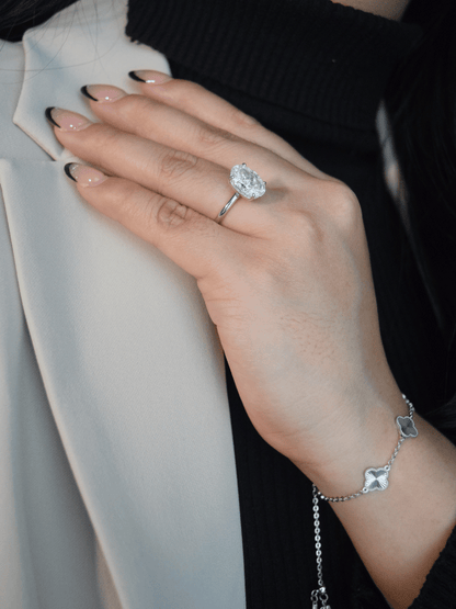 Ovaler Verlobungsring aus 925 Sterling Silber mit ovalem Stein-Silber