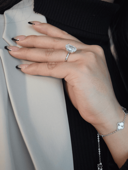 Ovaler Verlobungsring aus 925 Sterling Silber mit ovalem Stein-Silber